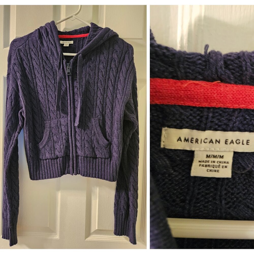 American Eagle navy blue cable knit sweater size medium
